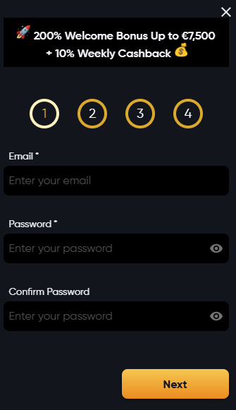 1. solis: Apmeklējiet kazino vietni un noklikšķiniet uz “Sign Up”.