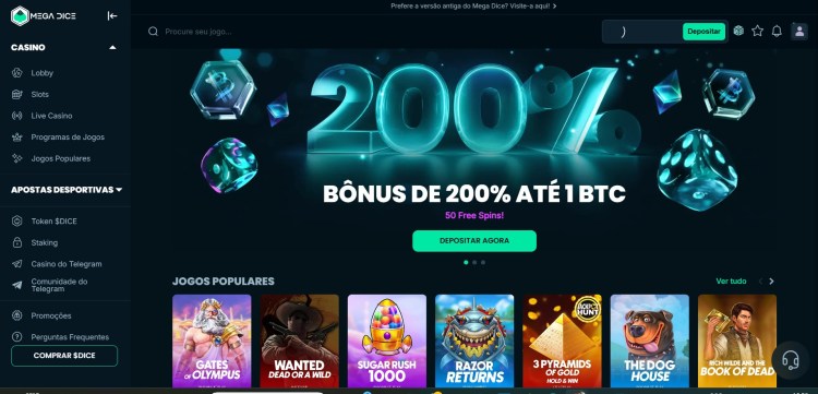 pagina inicial do mega dice