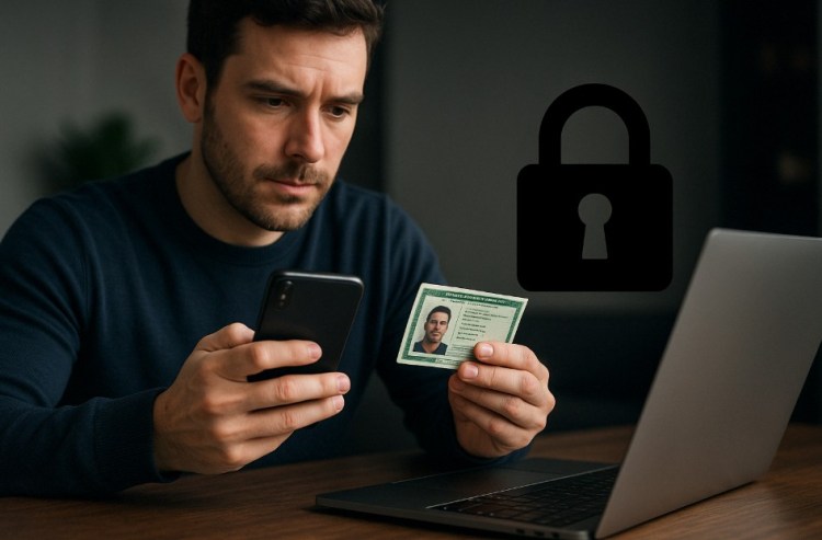 Imagem de um homem segurando identidade para verificação 