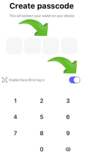 Create passcode and enable Face ID log in 