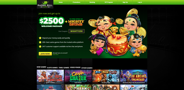 raging bull casino bonus and games