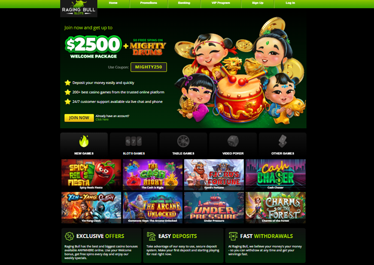 raging bull welcome bonus and slot games