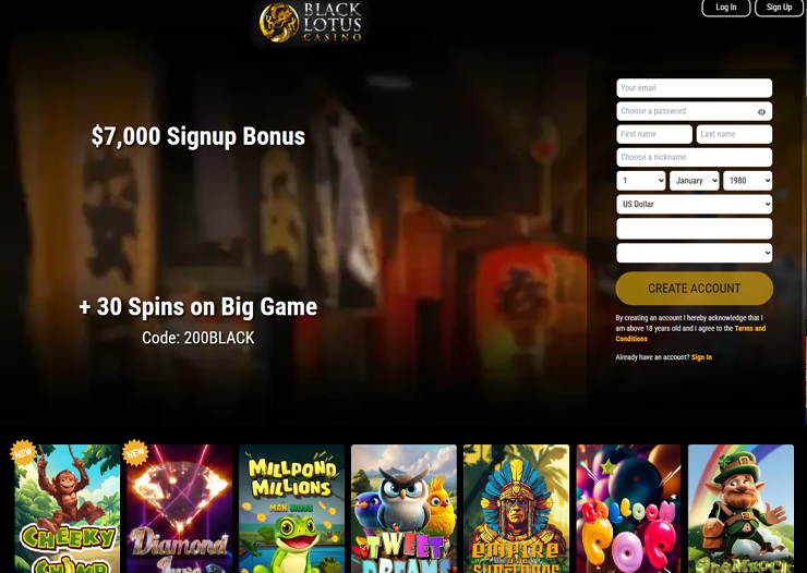 black lotus games and signup page