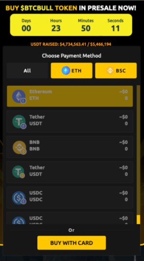 BTC Bull Token’s payment options
