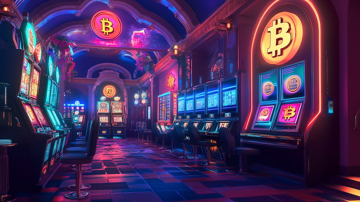 Casino Floor with Bitcoin Slots - A Visual Metaphor for What Crypto Casinos Are