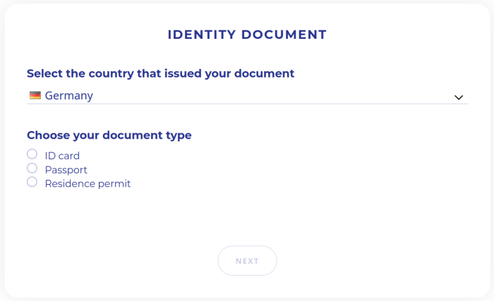 Example of identity document (ID) verification on Binance.