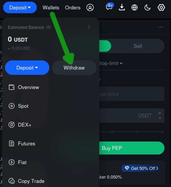 How to find the withdrawal section on MEXC.