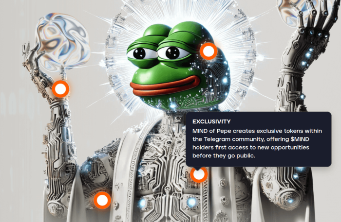 MIND of Pepe AI features include an AI agent able to mint new tokens