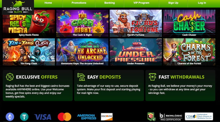 raging bull casino games and deposit options