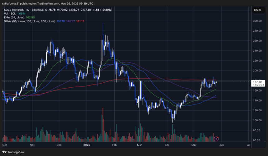 SOL testing the 200-day SMA | Source: SOLUSDT chart on TradingView