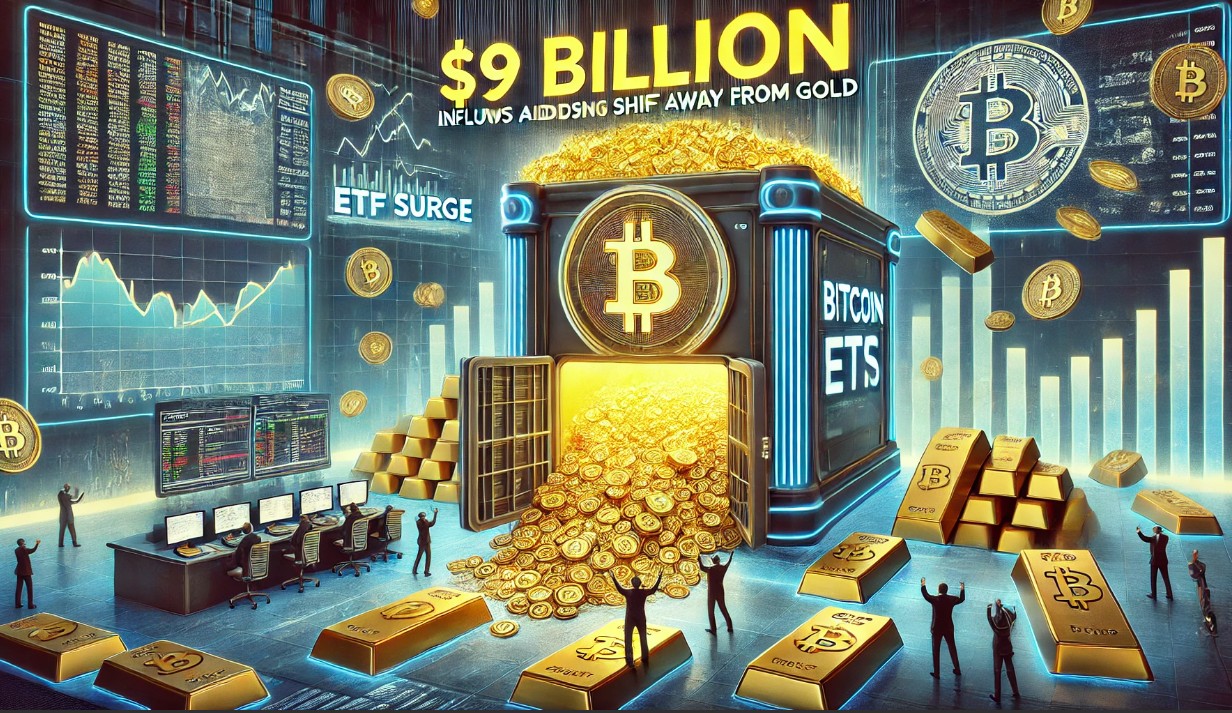 Bitcoin ETFs See $9 Billion Inflows Amid Escalating Shift Away From Gold