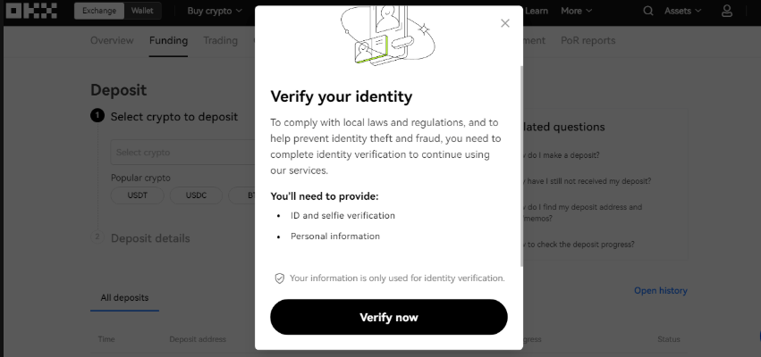KYC proces na OKX.
