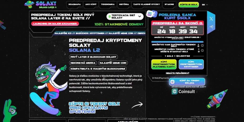 Solaxy (SOLX) Vychádzajúca hviezda medzi kryptomenami s potenciálom premeniť 100 € na 1 000 € v roku 2025