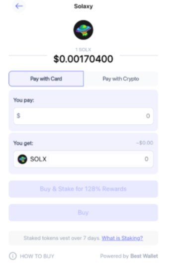 Solaxy purchase screen