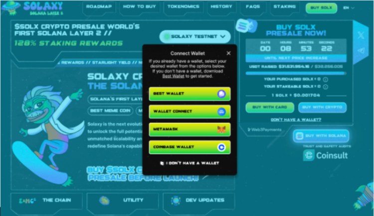 Solaxy wallet connection pop-up