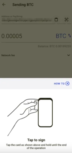 Tangem app signing a crypto transaction