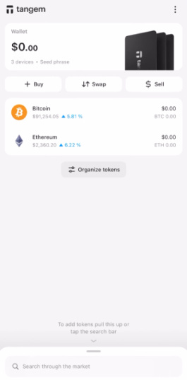 Tangem wallet main interface