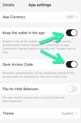 The ‘App settings’ option highlighted in the Tangem app settings 2