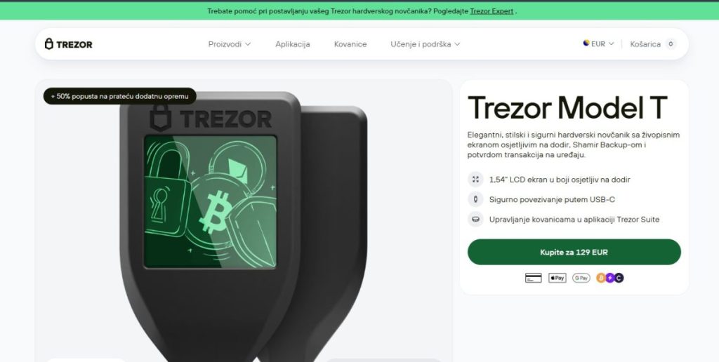 1. Trezor Model T – Najsigurniji za pohranu kriptovaluta