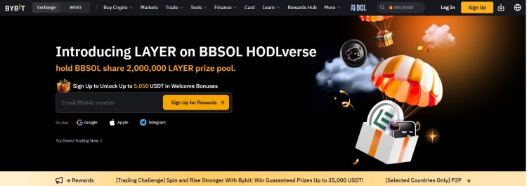 Homepage da ByBit