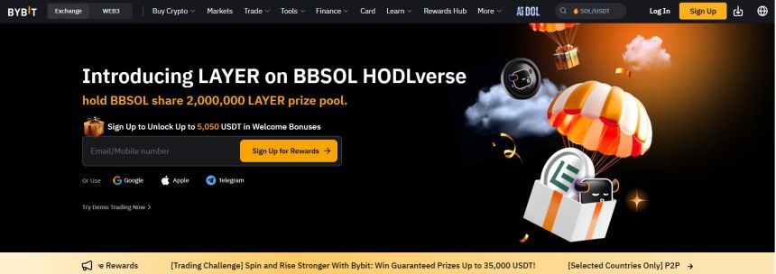 Homepage da ByBit