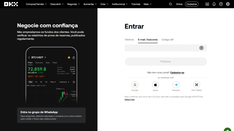 Leva alguns minutos apenas para fazer o cadastro na OKX Brasil