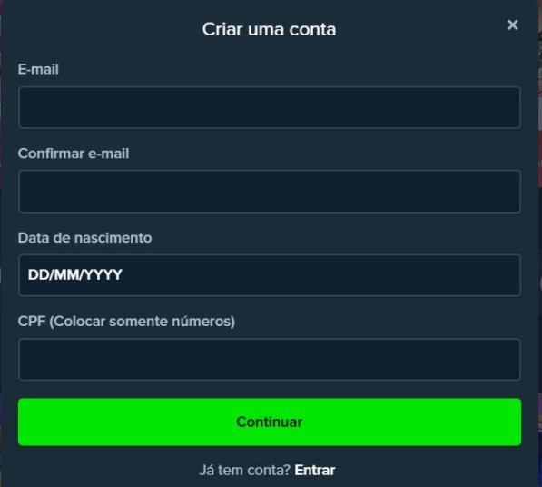 Página de cadastro Stake