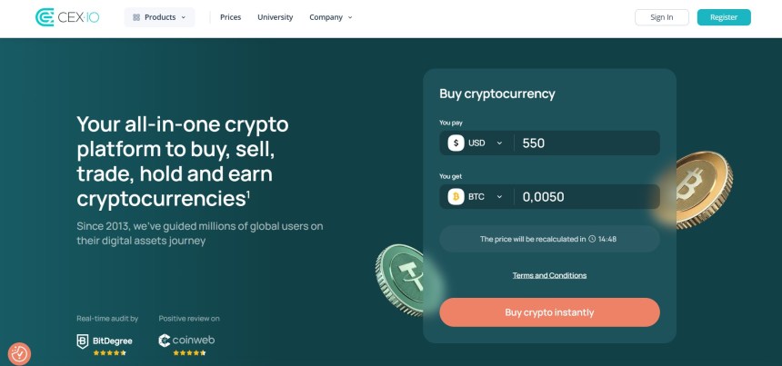Homepage da CEX.IO