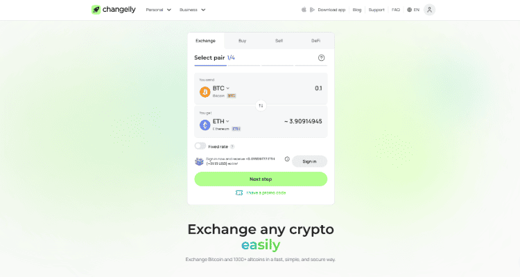 3. Changelly - momentinė keitimo platforma, leidžianti vos per kelias minutes konvertuoti kriptovaliutą