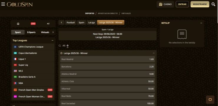 Goldspin ya permite hacer apuestas al campeón de LaLiga