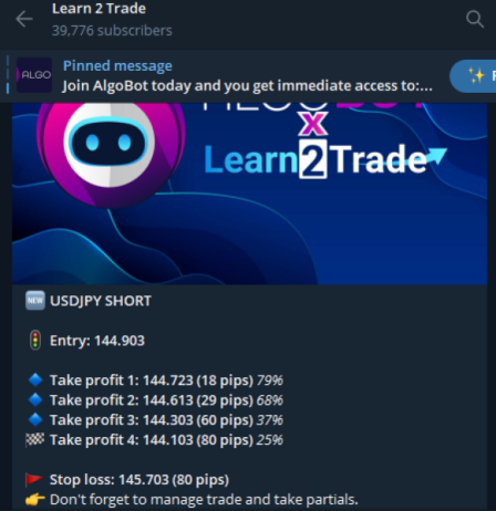 Learn2Trade Forex Telegram signals channel.