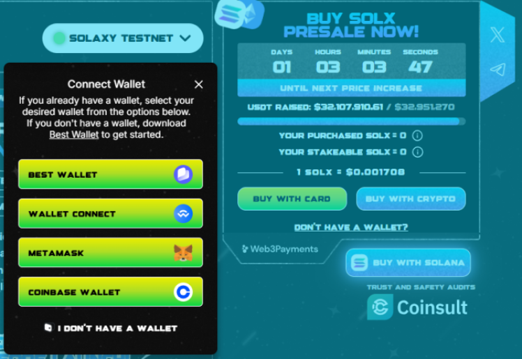 Connecting wallet to presale site. 