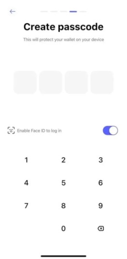 Creating a passcode on the Best Wallet app. 