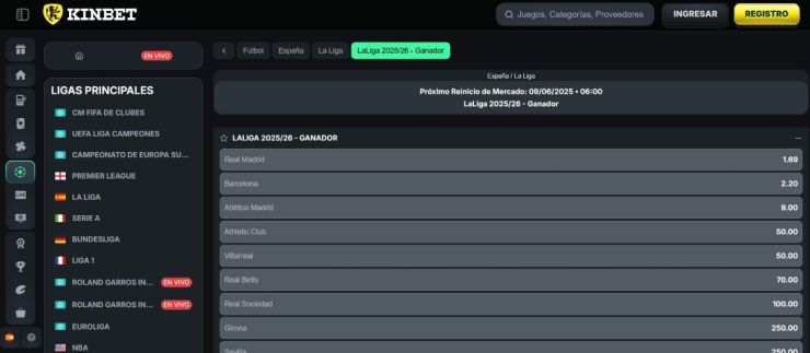 Consulta todas las cuotas de La Liga en Kinbet