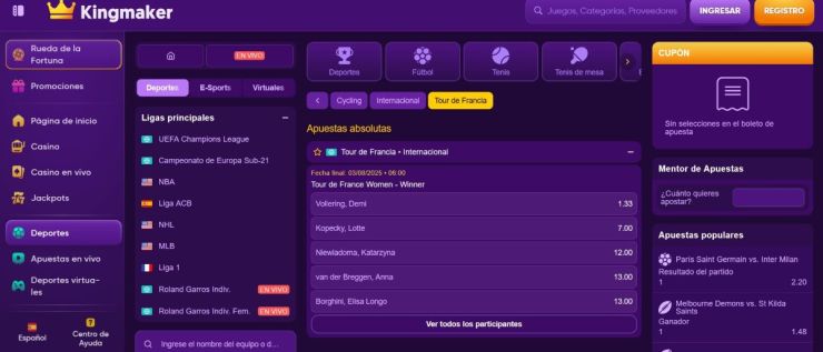 Kingmaker es una de las mejores casas para apostar en ciclismo de España