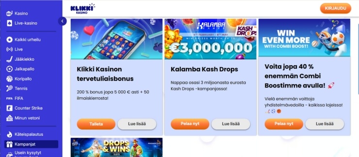 Parhaat kasinobonukset Klikki Kasino