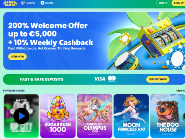 Samba Slots – košs dizains, ekskluzīvi spēļu automātu turnīri un džekpota spēles