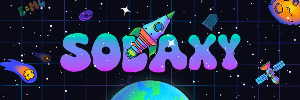 شعار مشروع Solaxy مرسوم في الفضاء وحوله صواريخ وأسفله كوكب الأرض