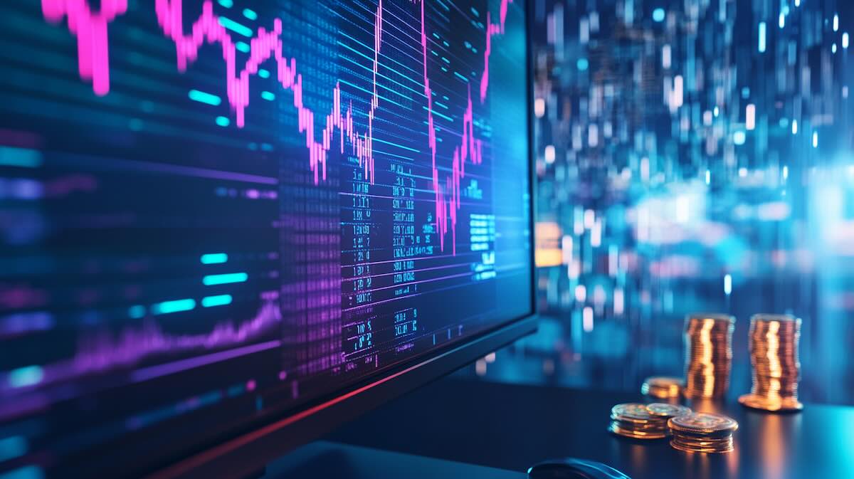 高解像度のコンピュータ画面が光る図