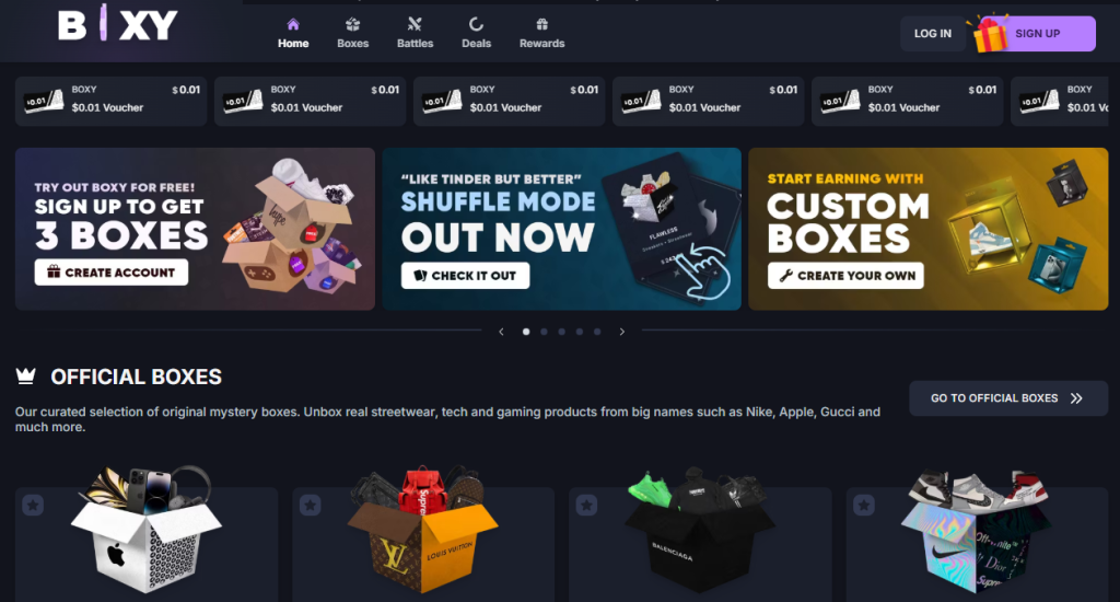 Boxy home page, mystery box apple