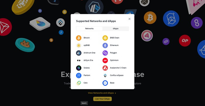 Binance Wallet Supported Networks.