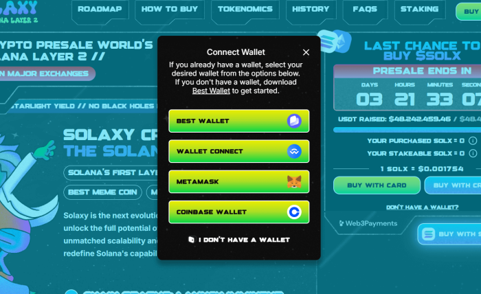 Connecting your wallet on Solaxy is as easy as pressing a button.