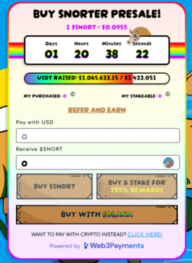 snorter token Entry of the amount to purchase