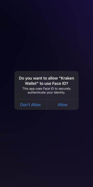 Example of a biometric lock-up prompt when setting up your Kraken Wallet.