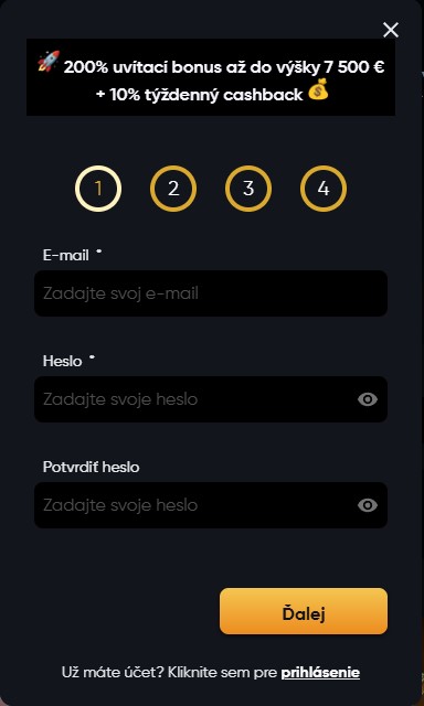 Krok 1: Vytvorte si účet v online kasíne