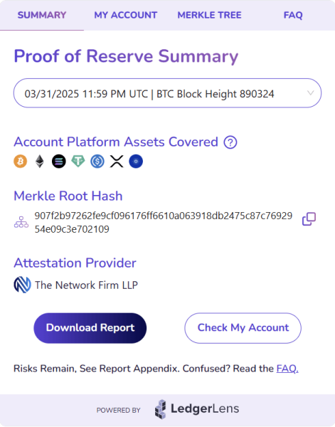 Kraken Wallet Proof of Reserve Summary.