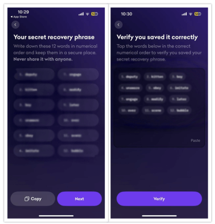 Kraken Wallet uses recovery phrases.