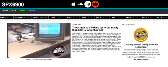 SPX6900’s official website makes several S&P references.