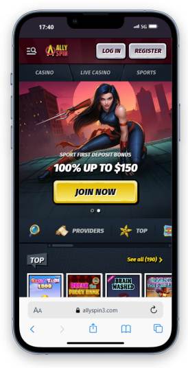 The AllySpin homepage on mobile.