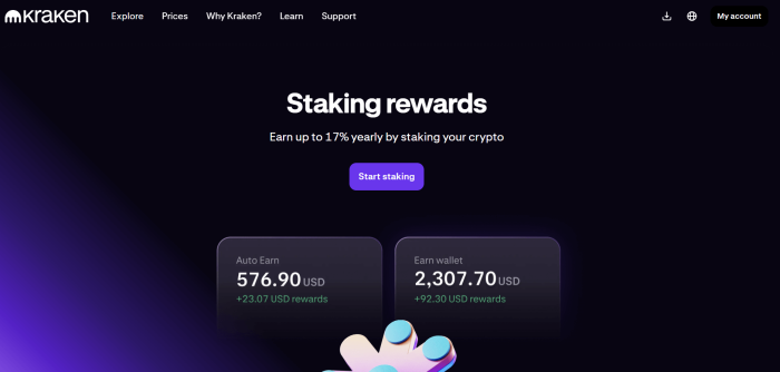 The Kraken exchange has staking-based earning programs, also accessible from within the wallet.